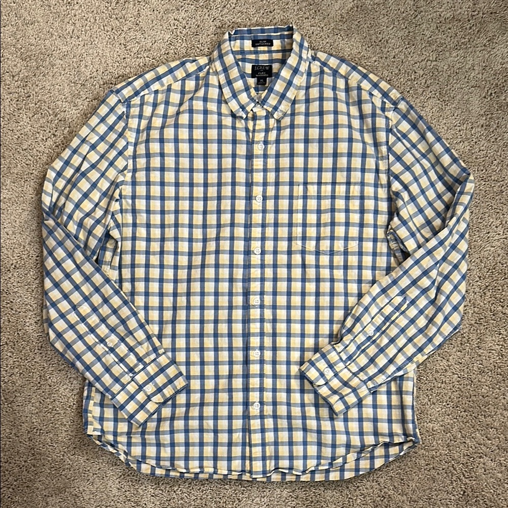 J. Crew Blue and Yellow Casual Button Down Shirt